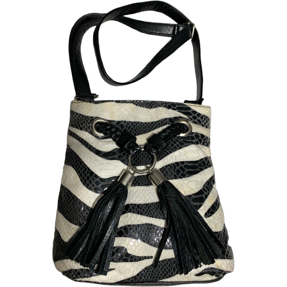 BUENO Black and Beige Zebra Crossbody Shine Bag